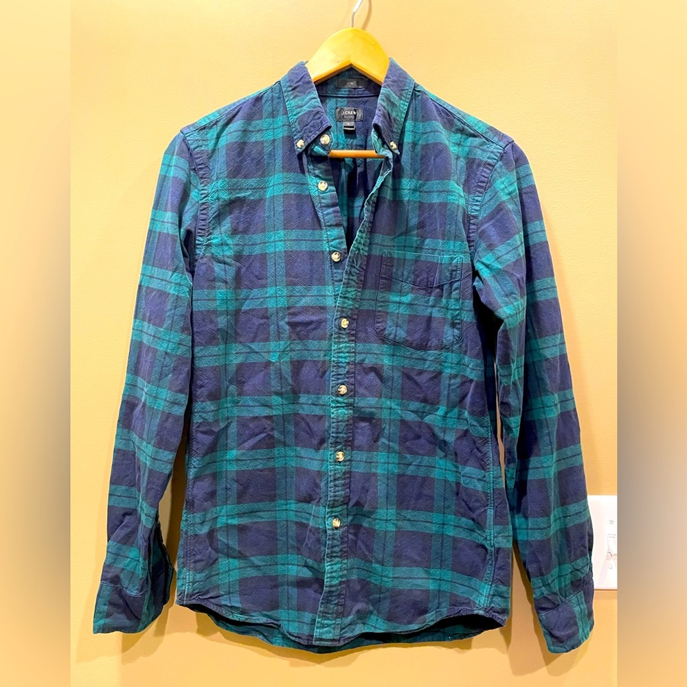 J. Crew Men's Cotton Blackwatch Plaid Slim Fit Button Down Shirt